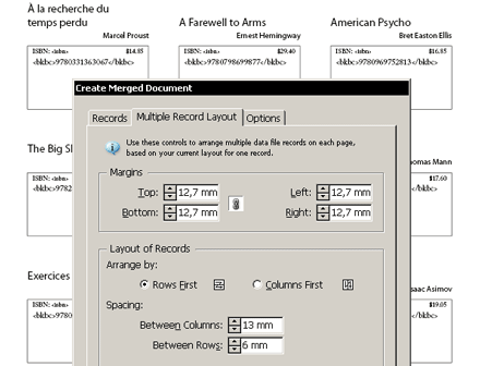 Multiple Record Layout pane in the Create Merged Document dialog.