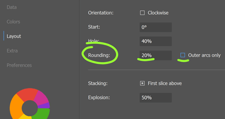 In the Layout panel, adjust the Rounding options.