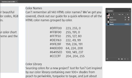 Automatic replacement of RGB hexadecimal codes with the corresponding color.