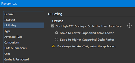 UI Scaling Preferences (InDesign CC.)